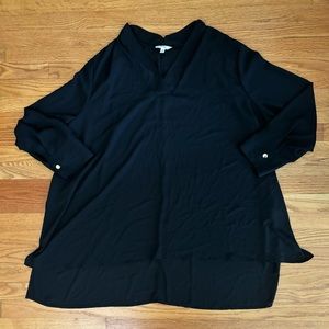 Terra & Sky Blouse Women’s 4X (28w-30w) Black Tunic Vneck Shirt Semi Sheer Top